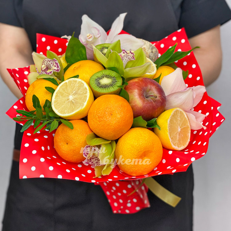 Фруктовый букет с орхидеями (пример сборки)