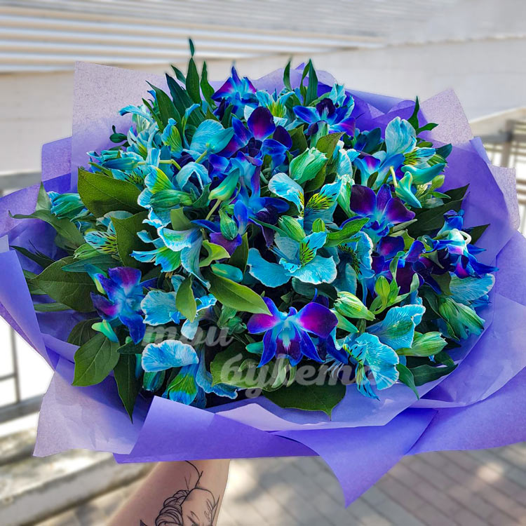 Окрашенные альстромерии и орхидеи